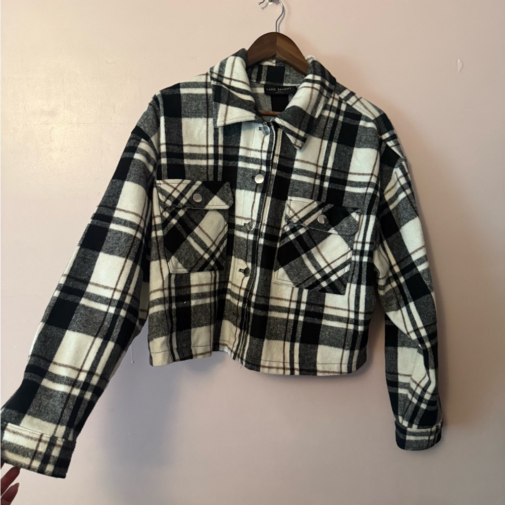 Lane Bryant Black and White Plaid Utility Jacket